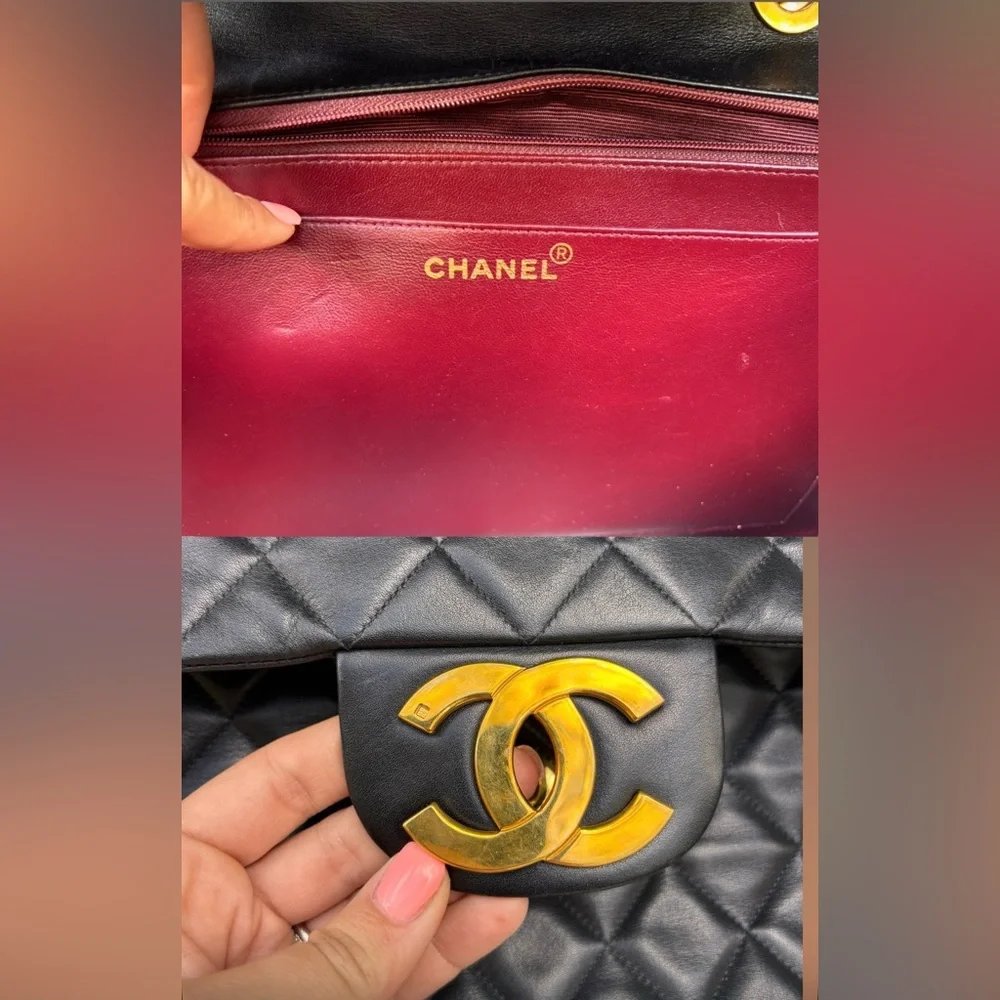 Authentic CHANEL JUMBO XL black lambskin single flap classic bag 24k gold - Picture 9 of 16